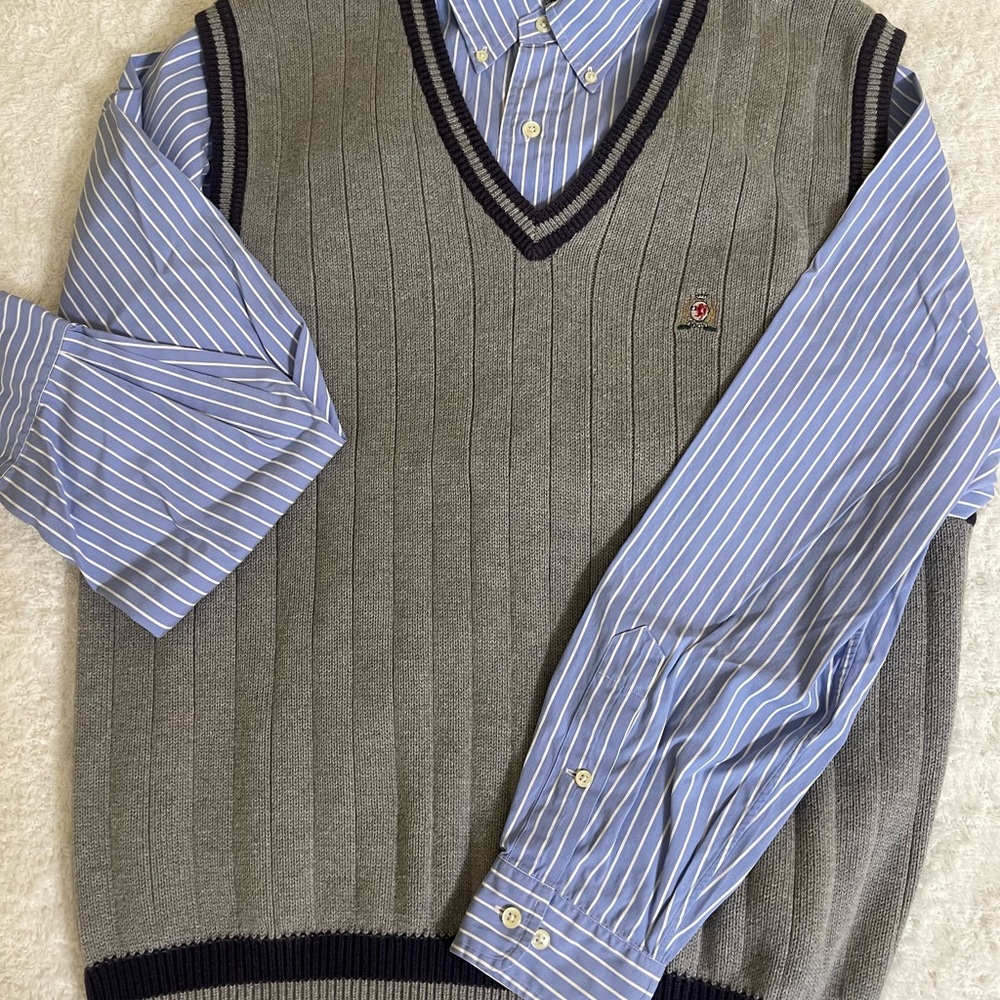 Vintage Bugle Boy Gray V-Neck Sweater | Size XL